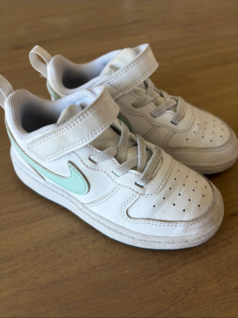 Nike Kids White Sneakers with Mint Swoosh